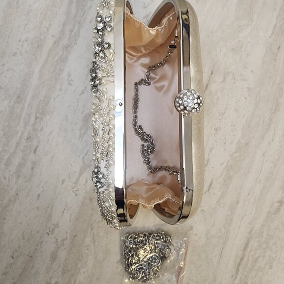 Womens Clutch Bag Pearl Clutch Purse Handbag Embroidery Evening Bag Bag Shoulder - Picture 3 of 8